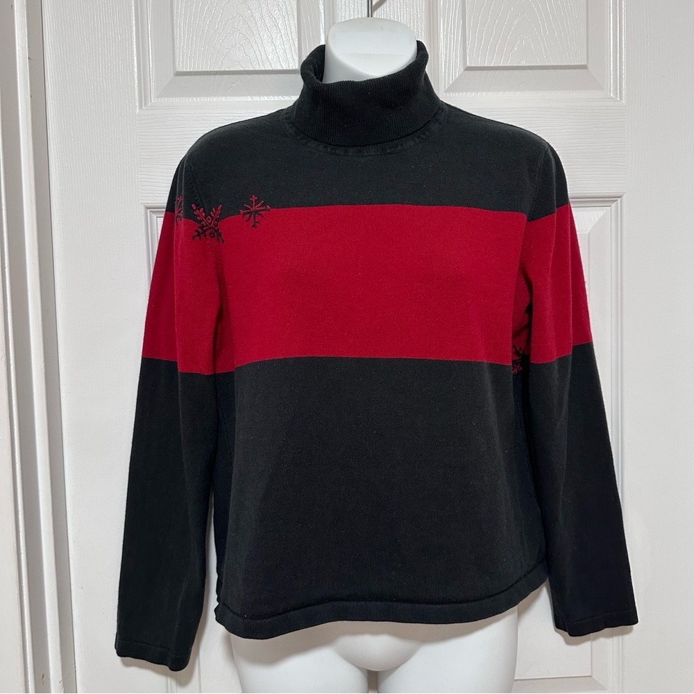 Jones New York Country Women’s L Petite Silk Wool Turtleneck Snowflake Sweater
